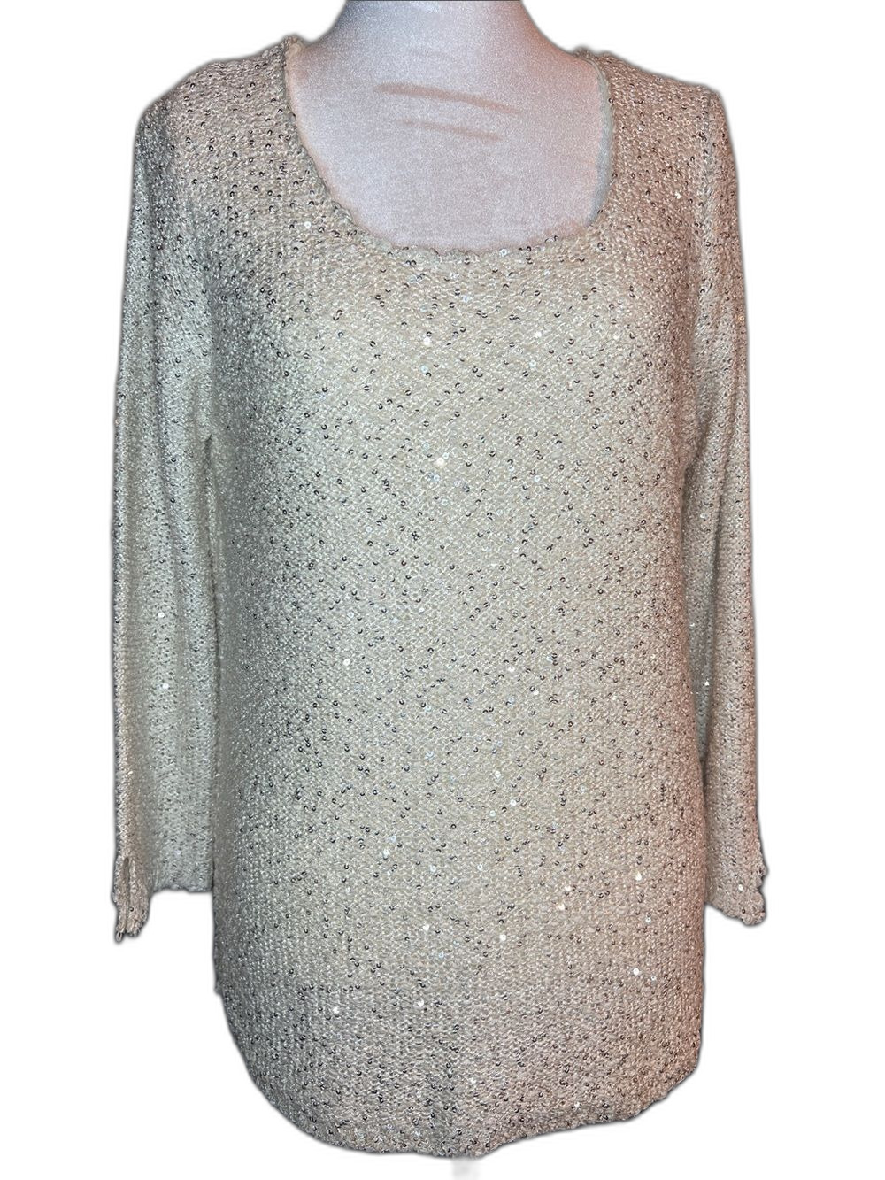 Slonl Womens Lining Sequin Knit Scoop Neck Blouse